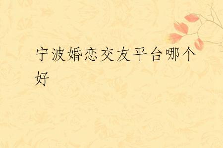 宁波婚恋交友平台哪个好